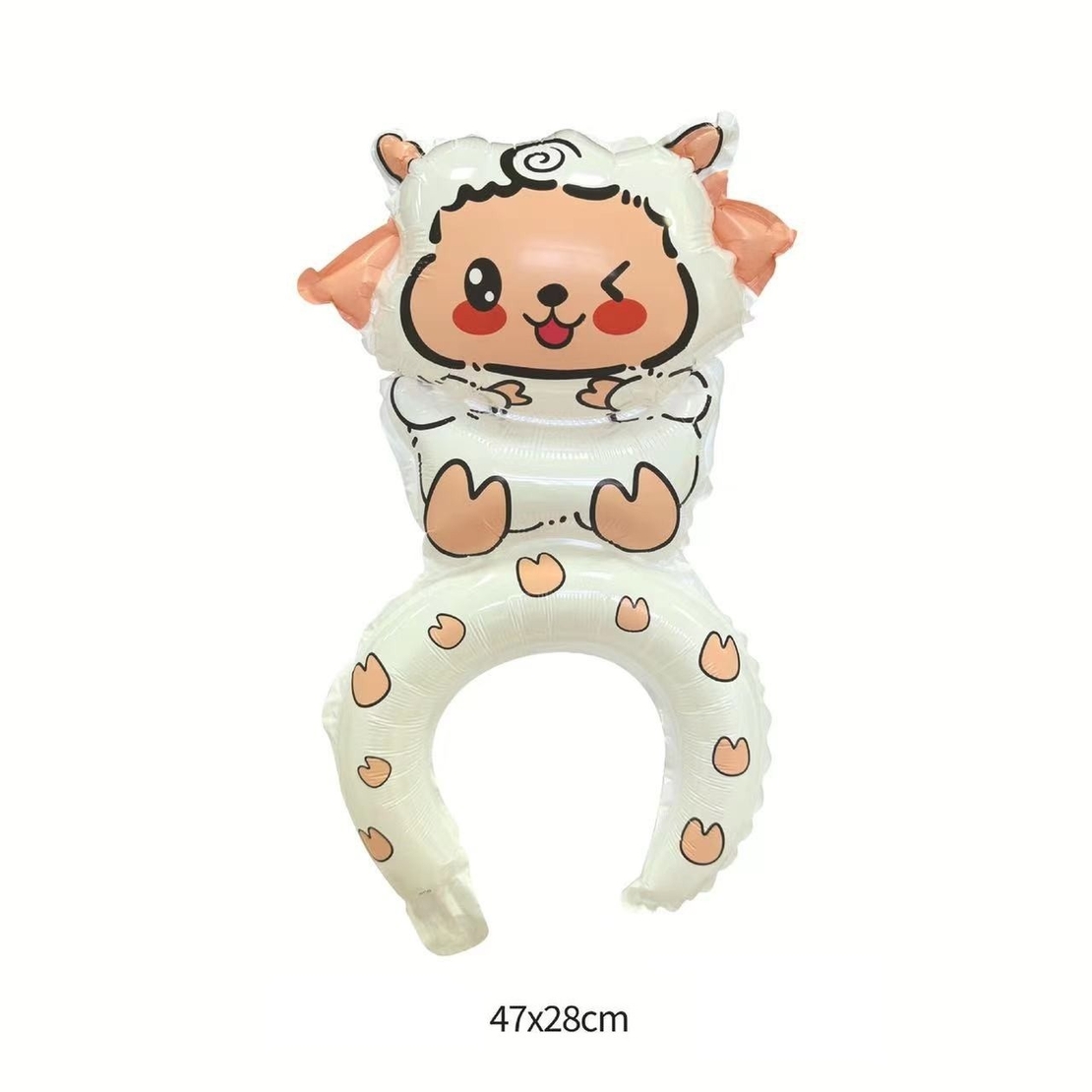 Balon din Folie Metalizata, Flippy, Tip Coronita, Model Oaie, Ambalaj Individual, Pai Inclus, Umflare cu Aer sau Heliu, 47 x 28 cm, Alb