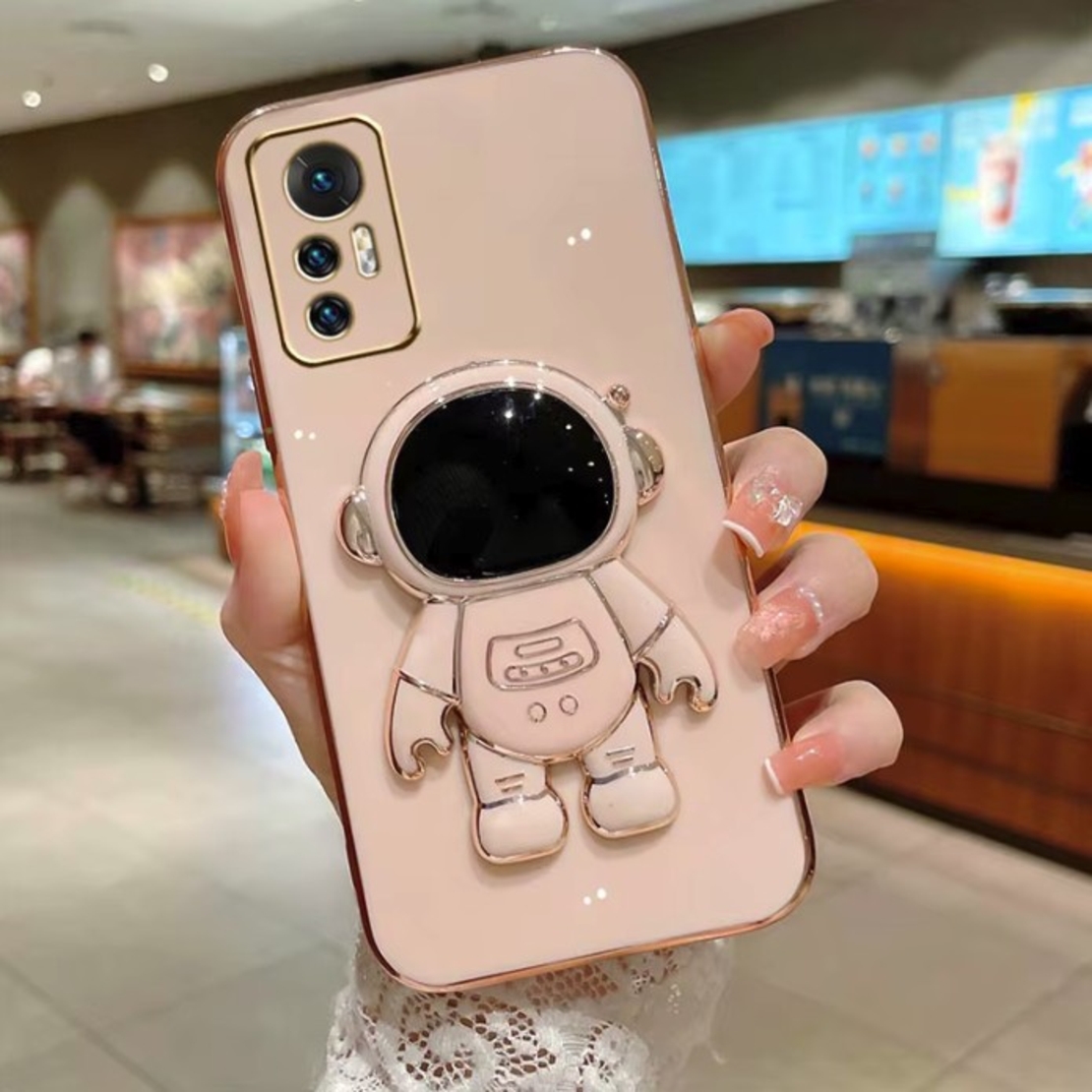 Husa de Protectie 2 in 1, Flippy, Husa de Protectie pentru Samsung Galaxy A15/A15 5G, Model Astronaut cu Suport, din TPU, Roz