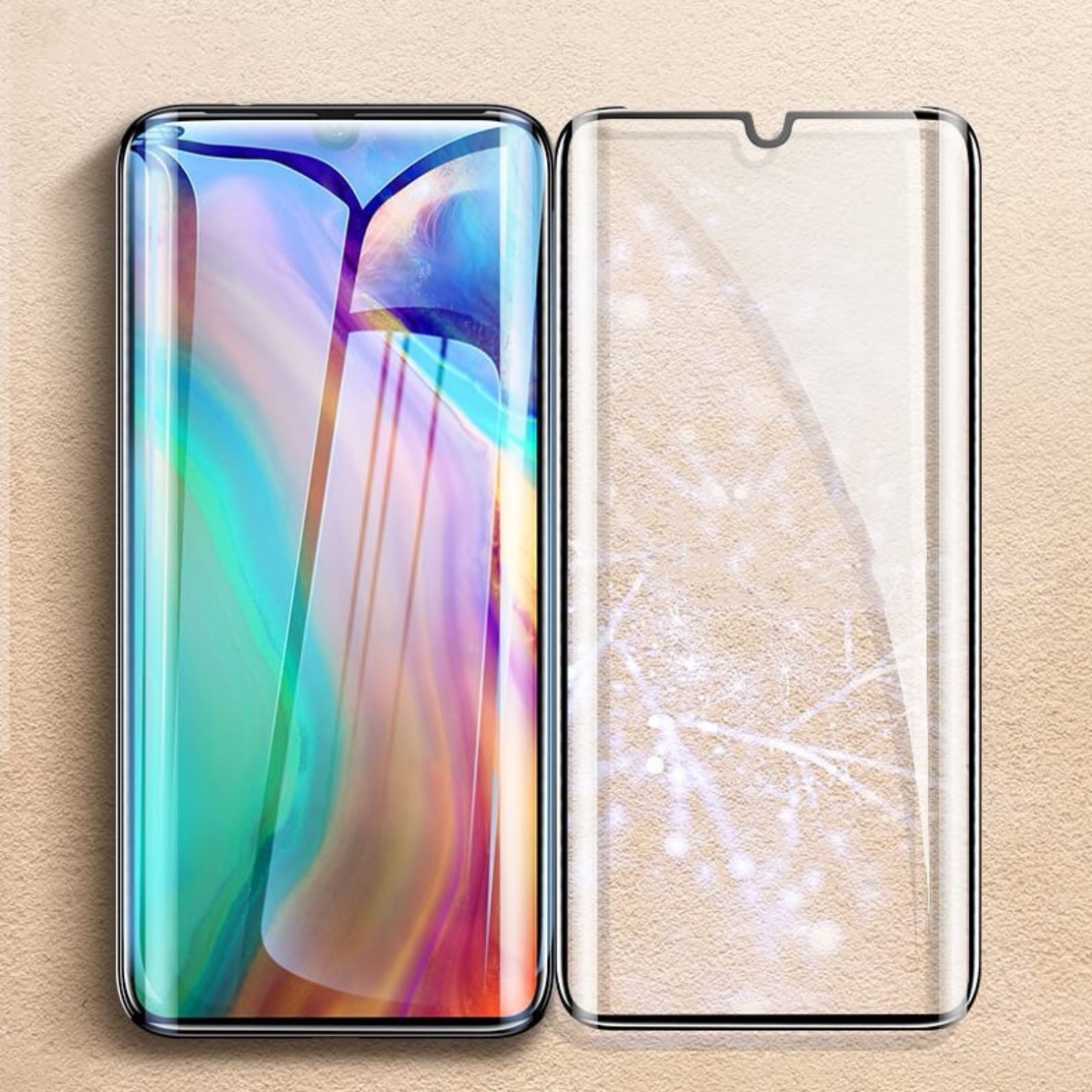 Folie Sticla Curbata, compatibila cu Huawei P30 Pro Full Face Negru, Flippy