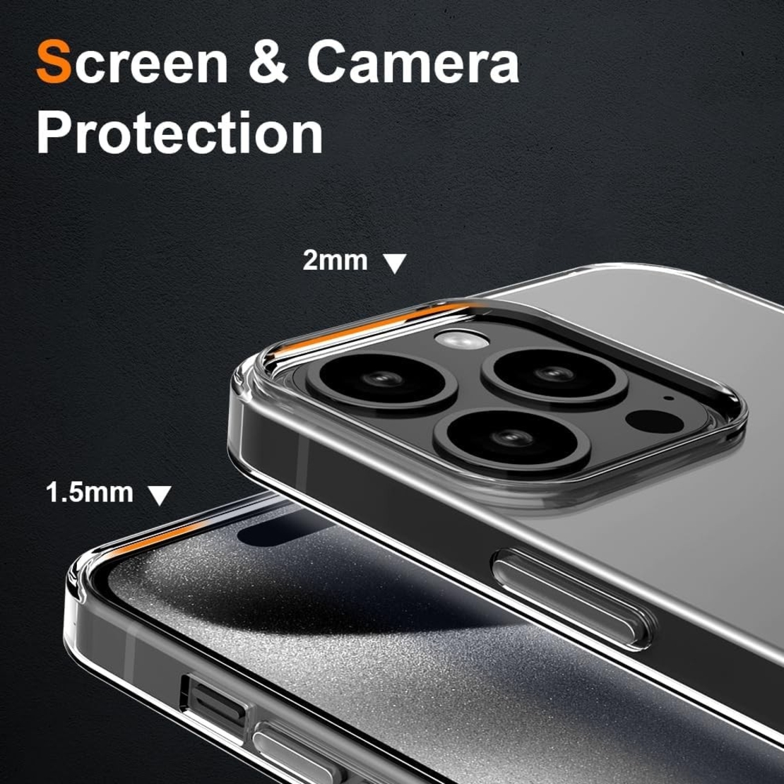 Husa de Protectie din Silicon, pentru Apple iPhone 15 Pro Max, PC, Antisoc, Rezistenta la Impact, Transparenta