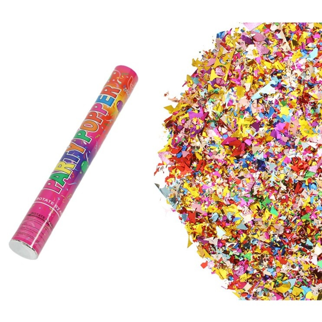 Tub de Confetti, Flippy, Clasic, 30x5 cm, Confetii Asortate din Plastic, Eliberare prin Rasucire, Multicolor