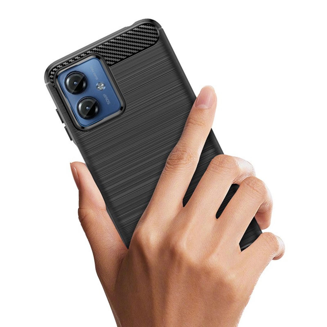 Husa de Protectie pentru Motorola Moto G14, Flippy, Protectie 360, din TPU cu element de Carbon, Anti Alunecare, 1.8 mm, Negru