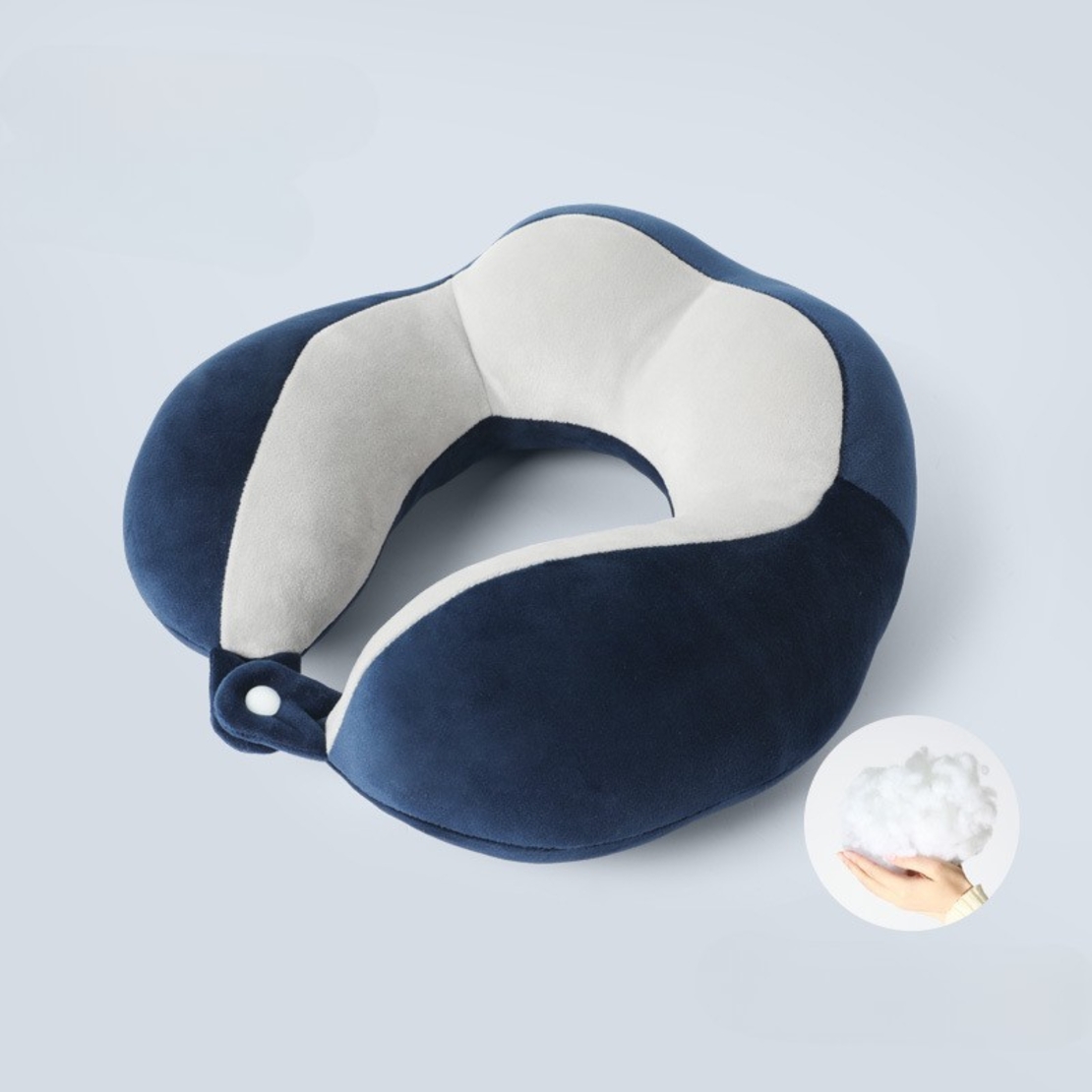 Perna de Voiaj Flippy, Pentru Gat, din Bumbac, 4 Cocoase Pentru Confort, Accesoriu de Voiaj, Birou, Masina, Sistem Prindere Capse, Albastru