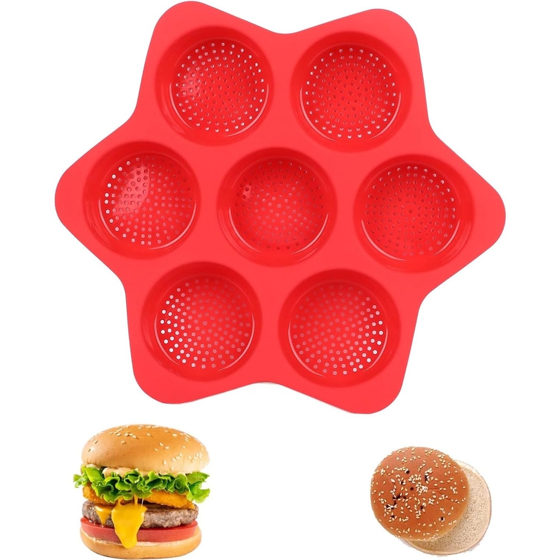 Forme de Silicon pentru Copt, Flippy, 7 Forme Rotiunde, pentru Burgeri si Prajituri, 38.5 x 4 cm, Rosu