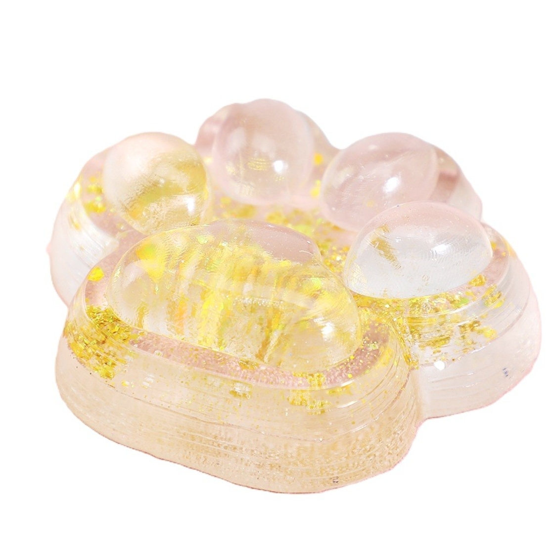 Jucarie Antistres Squishy, Flippy, cu Revenire Lenta, Squeeze Pinch Family, Model Cat Paw, 6.5 x 7 cm, din Tpr, 4-6 Ani, Model 4 Sclipici, Transparent