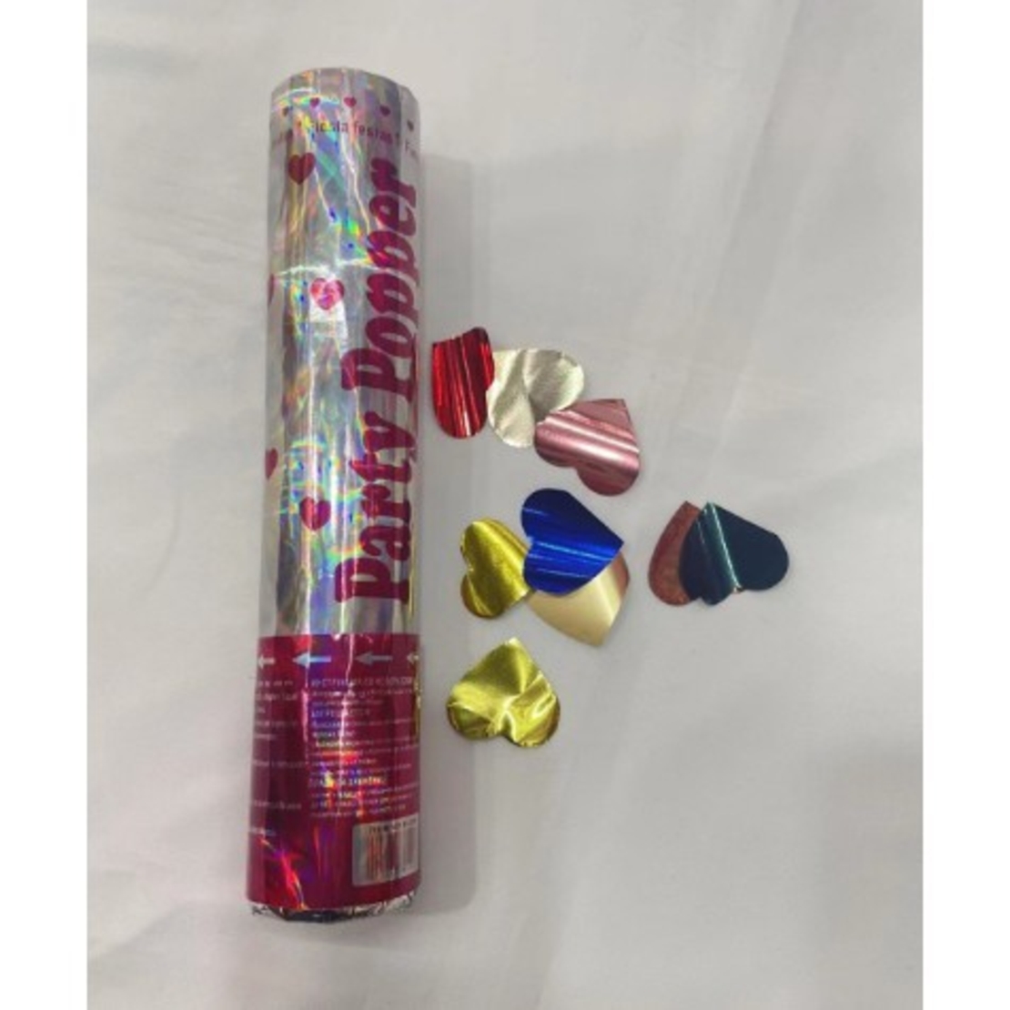 Tub de Confetti, Flippy, Party Popper, 20x5 cm, Confetii Inimioare din Aluminiu, Multicolor