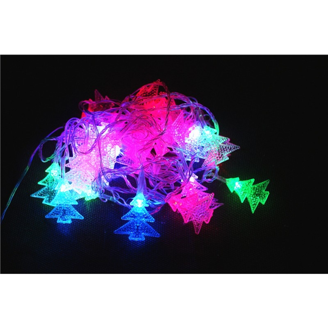 Ghirlanda luminoasa cu bec in forma de brazi, 3 metri, 20 LED-uri, forme din plastic, fir transparent, multicolora