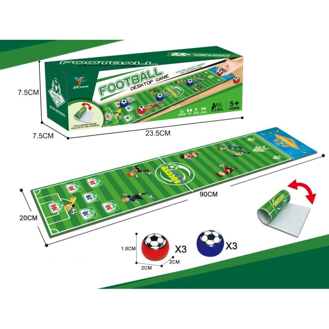Joc Interactiv, Flippy, Covor de Fotbal 90 x 20 cm, 1-4 Jucatori, +5 Ani, 6 Mingi Incluse, Verde