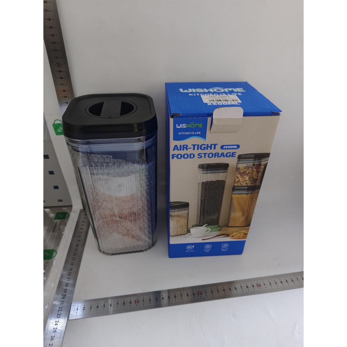 Cutii de Depozitare Alimente, Flippy, Set din 2 Cutii de Tip Container de 1.2 si 2.5 l, Recipiente pentru Cereale in Bucatarie, Transparente cu Capac Negru