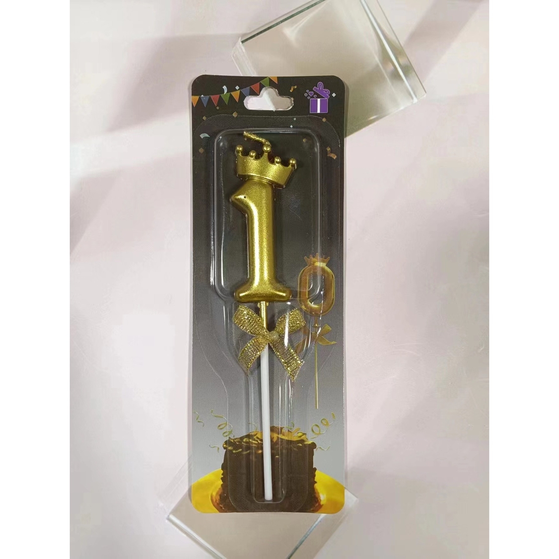 Lumanare pentru Tort Cifra 1, Model Coroana, Gold, Flippy, Party