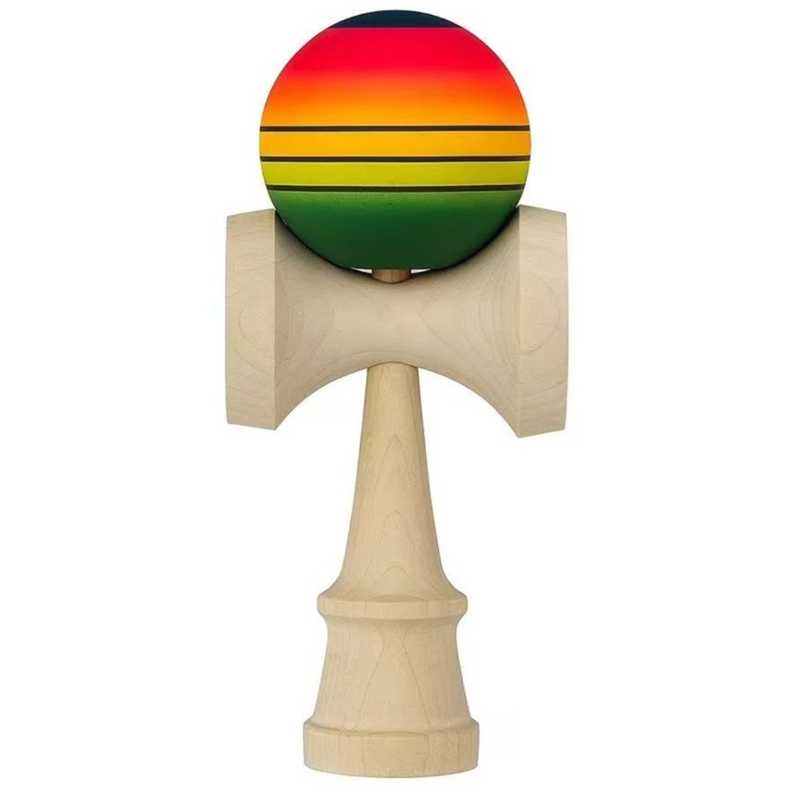 Jucarie Interactiva Kendama, Flippy, Kendama Original Super Sticky din Lemn, 18 cm, Joc de Indemanare pentru Copii si Adulti, Model Gradient Rosu Galben Verde