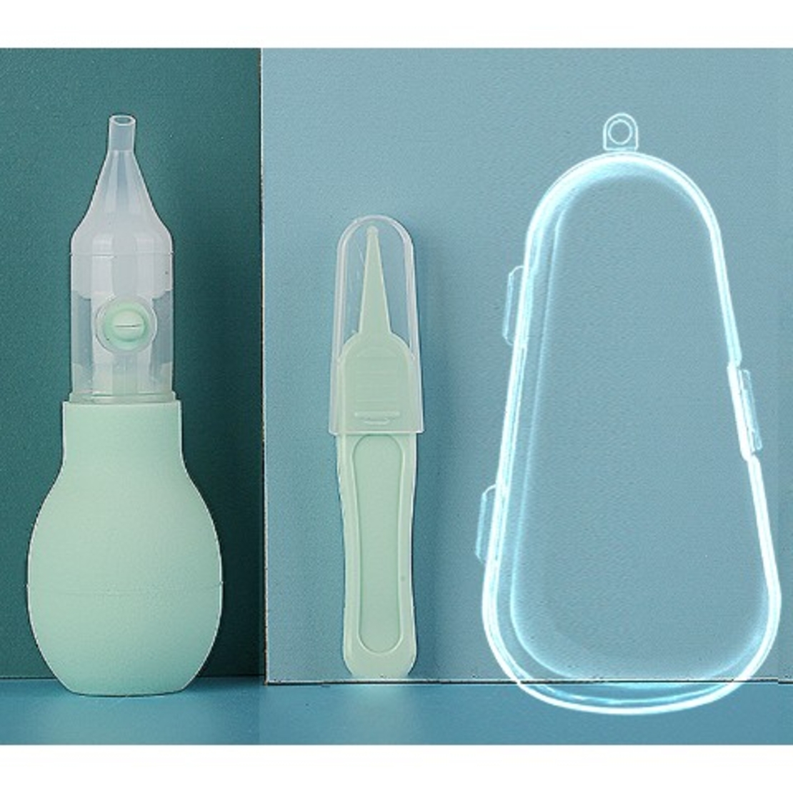 Set Aspirator Nazal pentru Copii, Flippy, Manual, Anti-Reflux, cu Pompita, Usor de Curatat, Varf din Silicon, 11.2x4cm, Verde