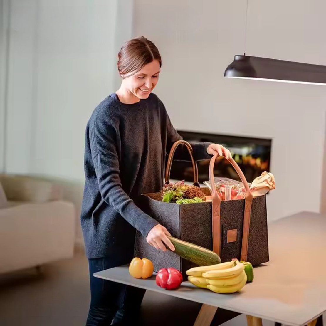 Cos Multifunctional pentru Rufe, Cos Depozitare, Flippy, Gri Inchis, 50x34x32, Geanta Durabila pentru Lemne si Accesorii