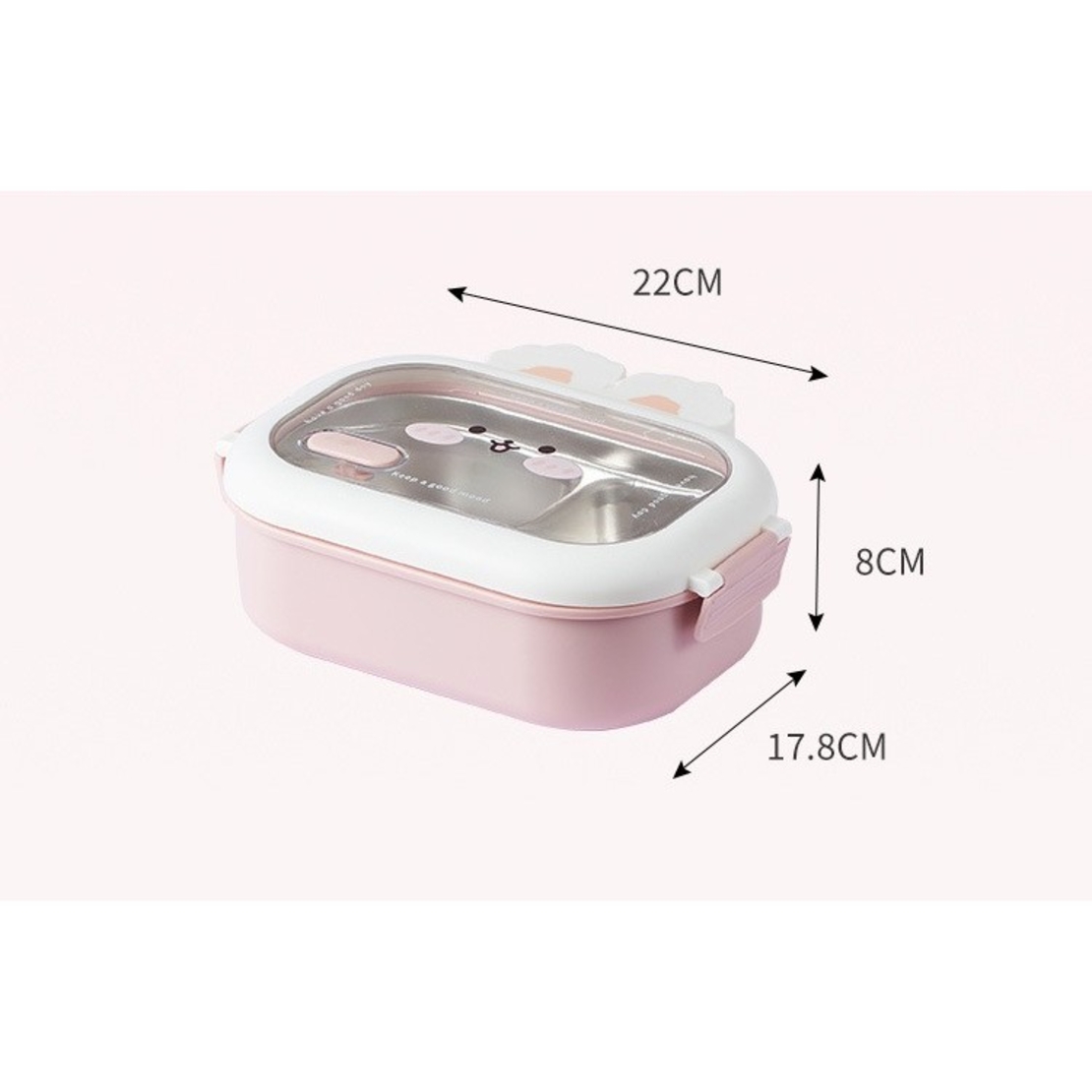 Cutie pentru Pranz sau Gustari, Flippy, cu Doua Compartimente, Model Iepuras, pentru Copii si Adulti, Etansare, PP, Perfect pentru Scoala si Birou, 1000 mL, 22x17.8x8 cm, Roz