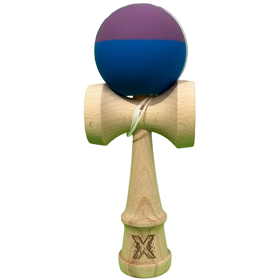 Kendama X Originala, Flippy, 18 cm, Profesionala, +9 Ani, din Lemn, Model 2 Culori, Albastru/Mov