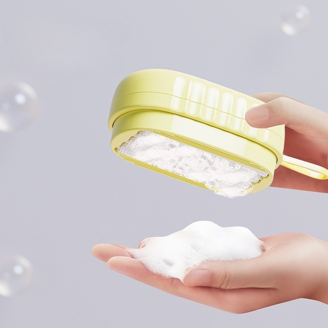 Perie de Spalat Haine, Flippy, cu Dispenser pentru Detergent, 4 Perii de Curatare, din ABS + PS, Galben
