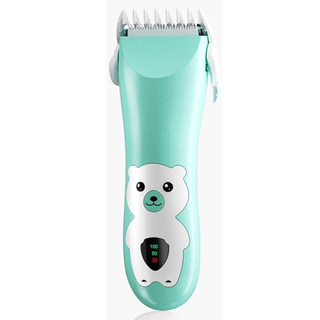 Masina De Tuns Bebelusi si Copii, Flippy, Display Digital, Lame Cermice si Inox, Fara Fir, Functie Anti Taiere, Silentios, 50 W, Rezistent la Apa, 2 Accesorii, Incarcator USB, Model Ursulet, Verde