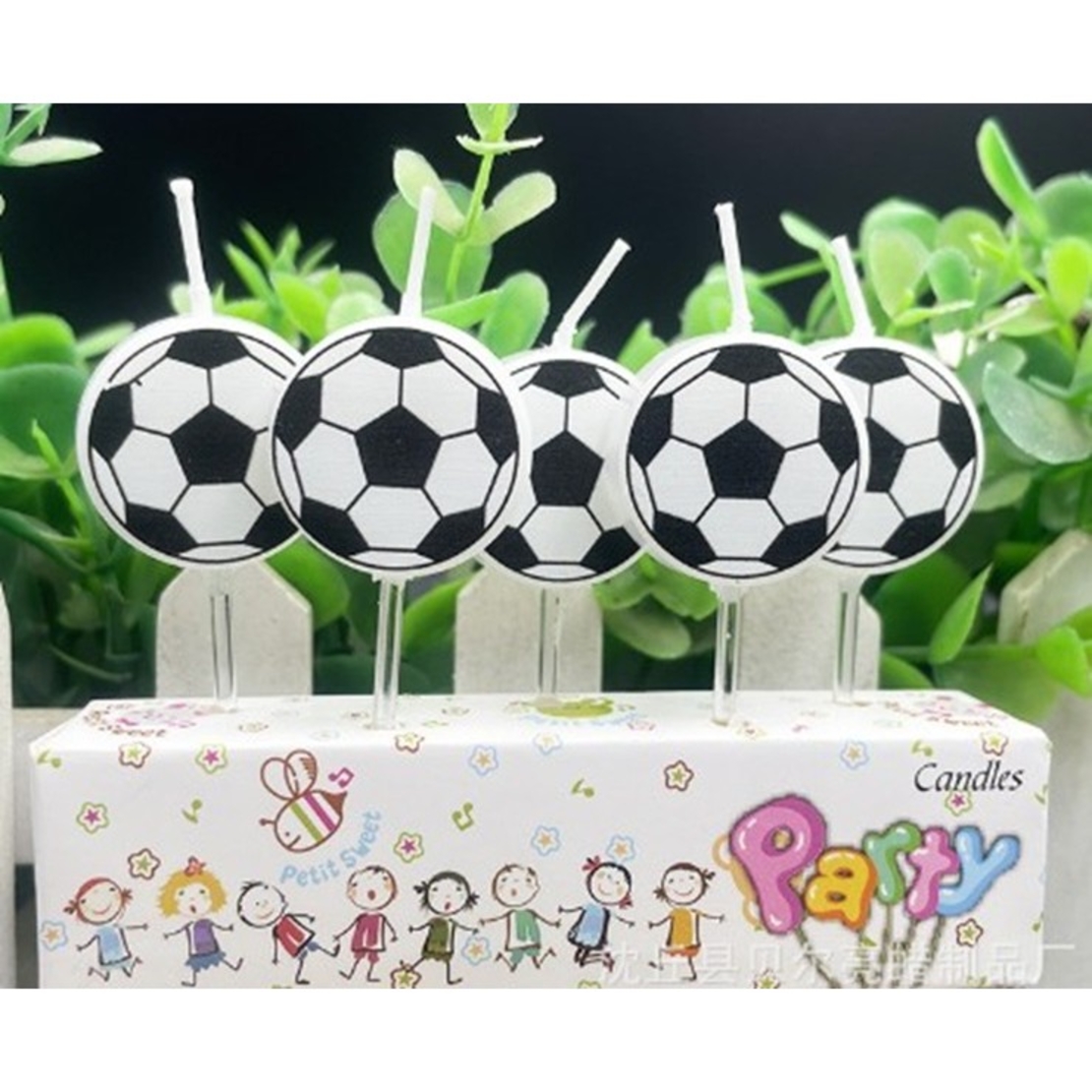 Set 5 Lumanari de Tort, Flippy, Model Mingi de Fotbal, 3.5 cm, din Ceara, Alb/Negru
