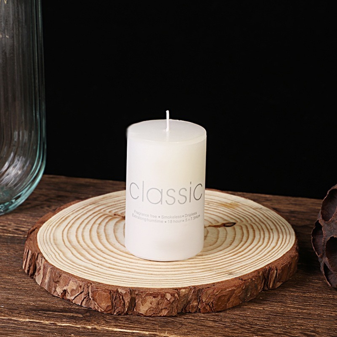 Lumanare Decorativa, Flippy, din Parafina, Cilindrica, Fara Fum si Fara Parfum, 5 x 7.5 cm, 130 g, Ardere 36h, Ivory Alb