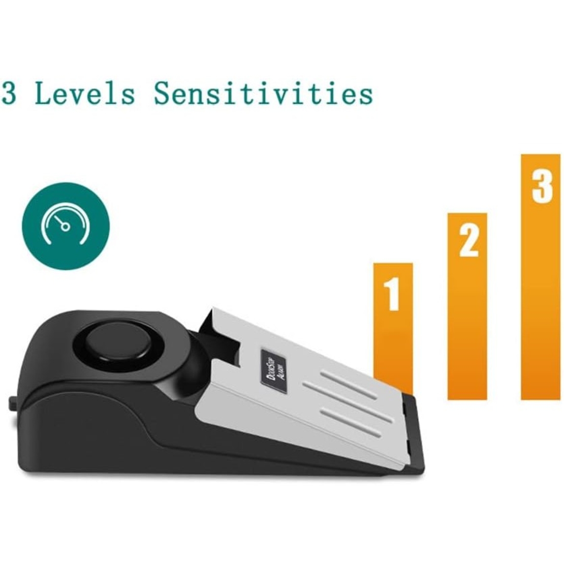 Opritor pentru Usa cu Alarma, Flippy, 120DB, cu Baterii, cu 3 Trepte de Sensibilitate, Antialunecare, Buton ON-OFF, 14x4.5x4 cm, Negru