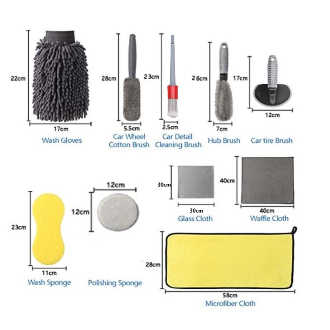 Set 12 Accesorii pentru Curatare Auto, Flippy, Interior si Exterior, Curatare Jante, Cauciucuri, Gri