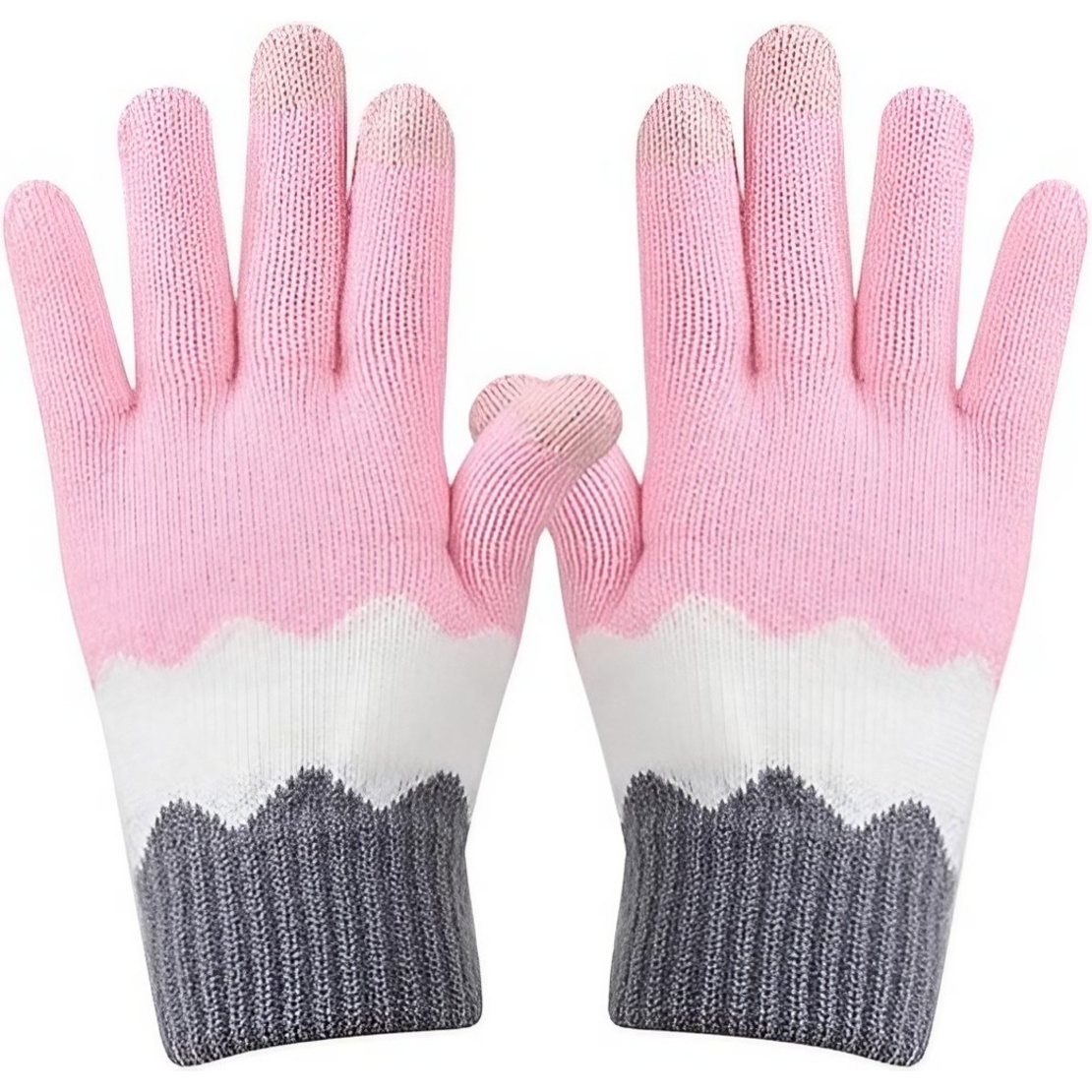 Manusi de Dama, Flippy, Model Ondulat, Functie Touchscreen (ecran tactil), Material Acril Tricotat, Manseta Elastica, Interior Catifelat, Marime Universala, Roz/Gri