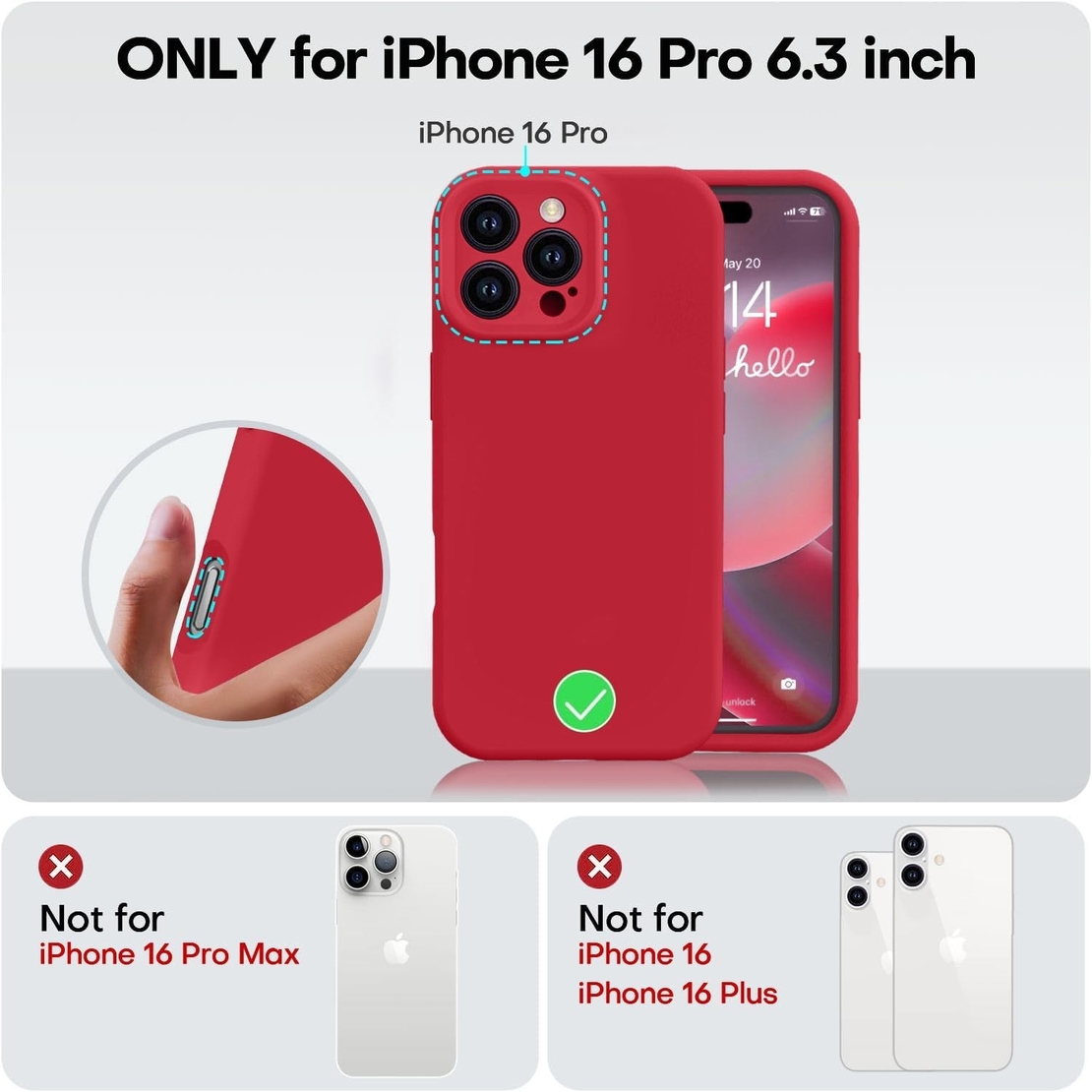 Husa de Protectie, Flippy, pentru iPhone 16 Pro, Liquid Silicone, cu Microfibra pe Interior, Protectie Antisoc, Compatibil Incarcare Wireless, Rosu