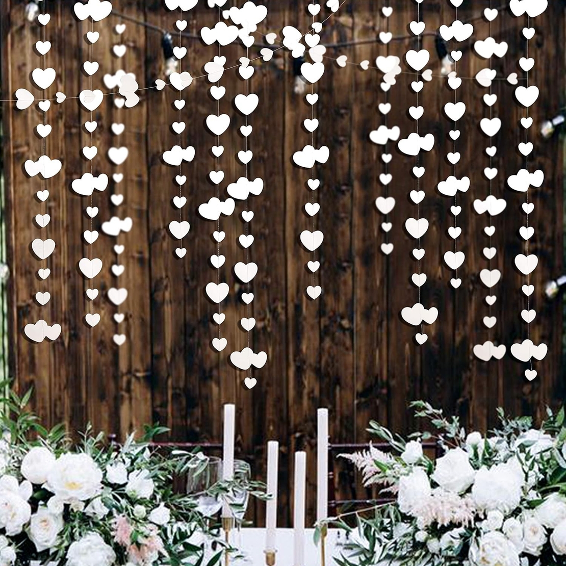 Banner cu Inimioare, Flippy, Tip Franjuri, 4 m, Rola de Ata Inclusa, Alb