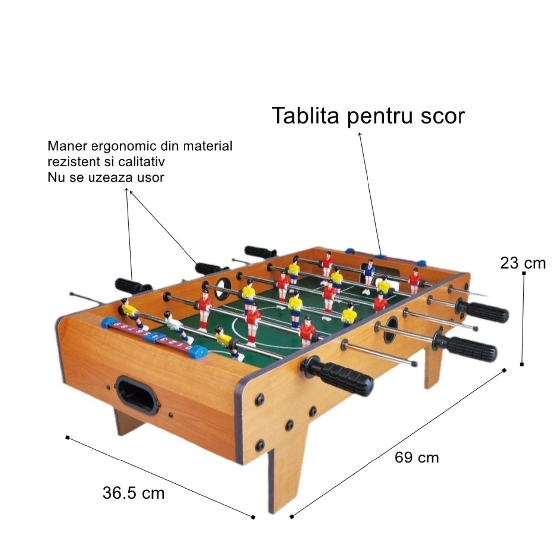 Masa de Fotbal cu Teren si 18 Jucatori Flippy, 6 Manere, cu Tablou pentru Scor, din Metal, Lemn si ABS, 69 x 36.5 x 23 cm, cu Picioare, pentru copii/adulti