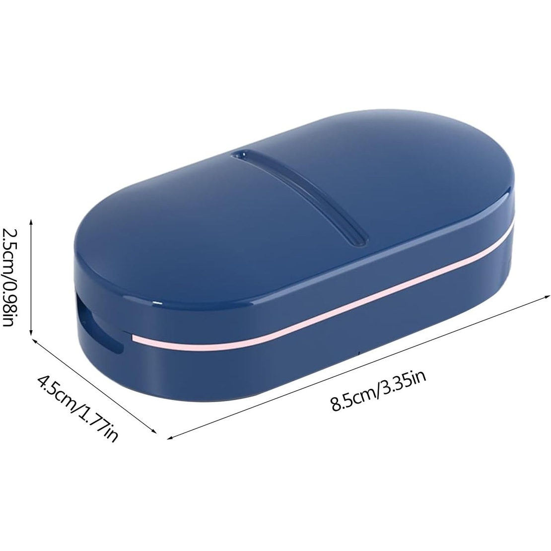 Organizator medicamente, Flippy, Dispozitiv Taiere/Sfaramare Pastile, Ideala pentru Calatorii, Portabila, Perie pentru Curatare, Compartiment depozitare, 8.5x4.5x2.5 cm, Albastru