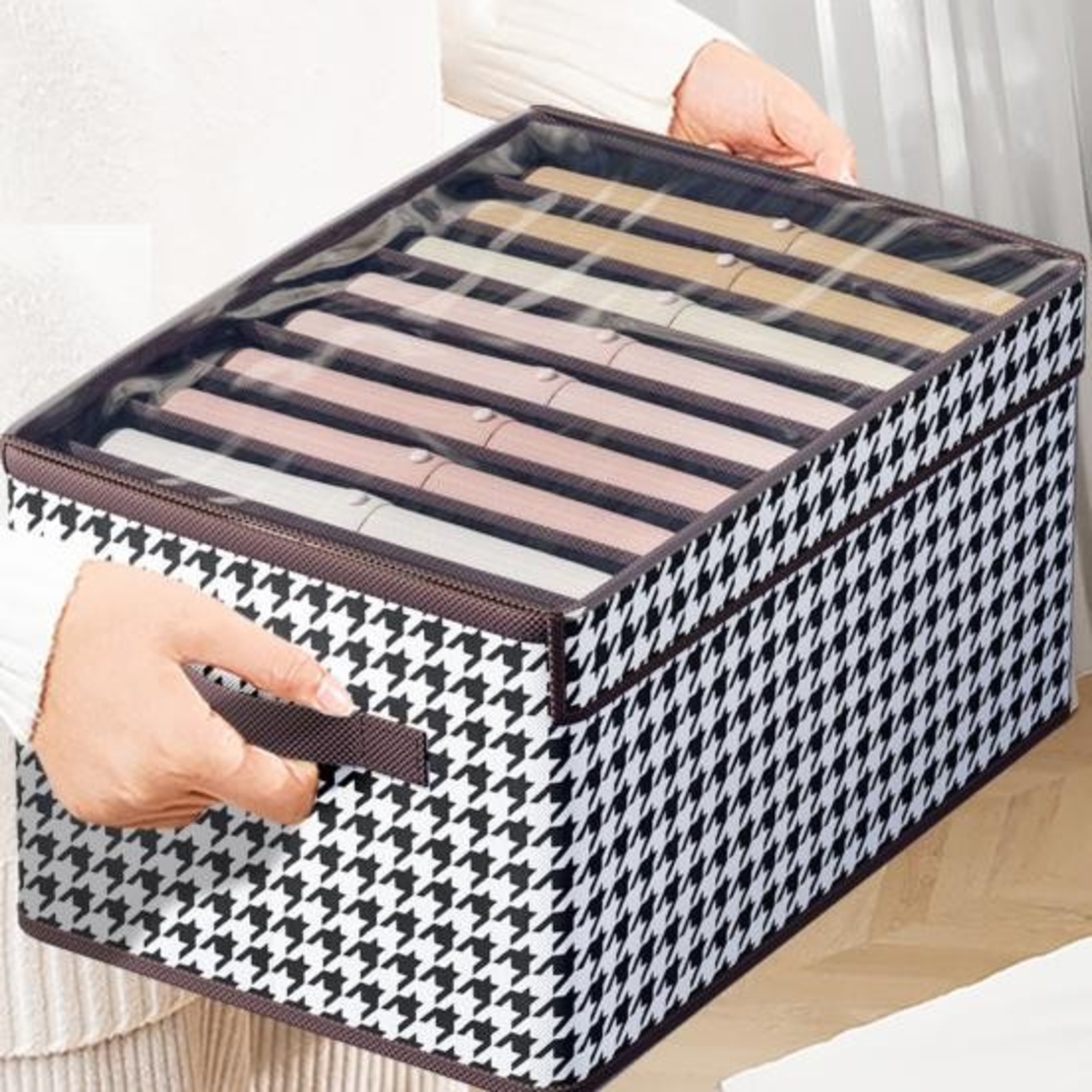 Cutie Depozitare, Flippy, Capac Transparent, Model In Carouri, Model Mic, Maro