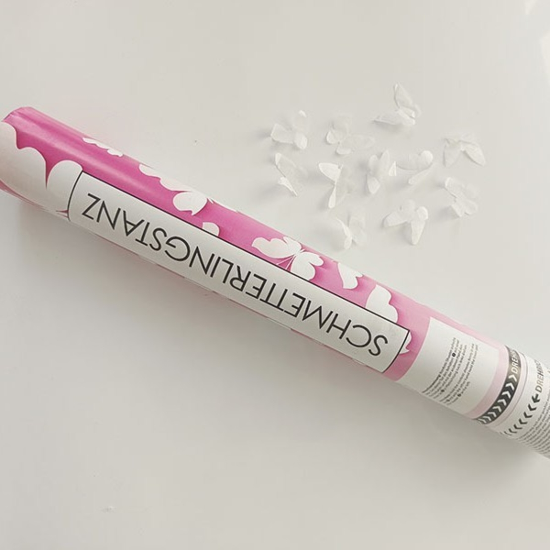 Tun de Confetti, Flippy, Confetti Cannon 40 cm, Model Fluturi din Hartie, Alb