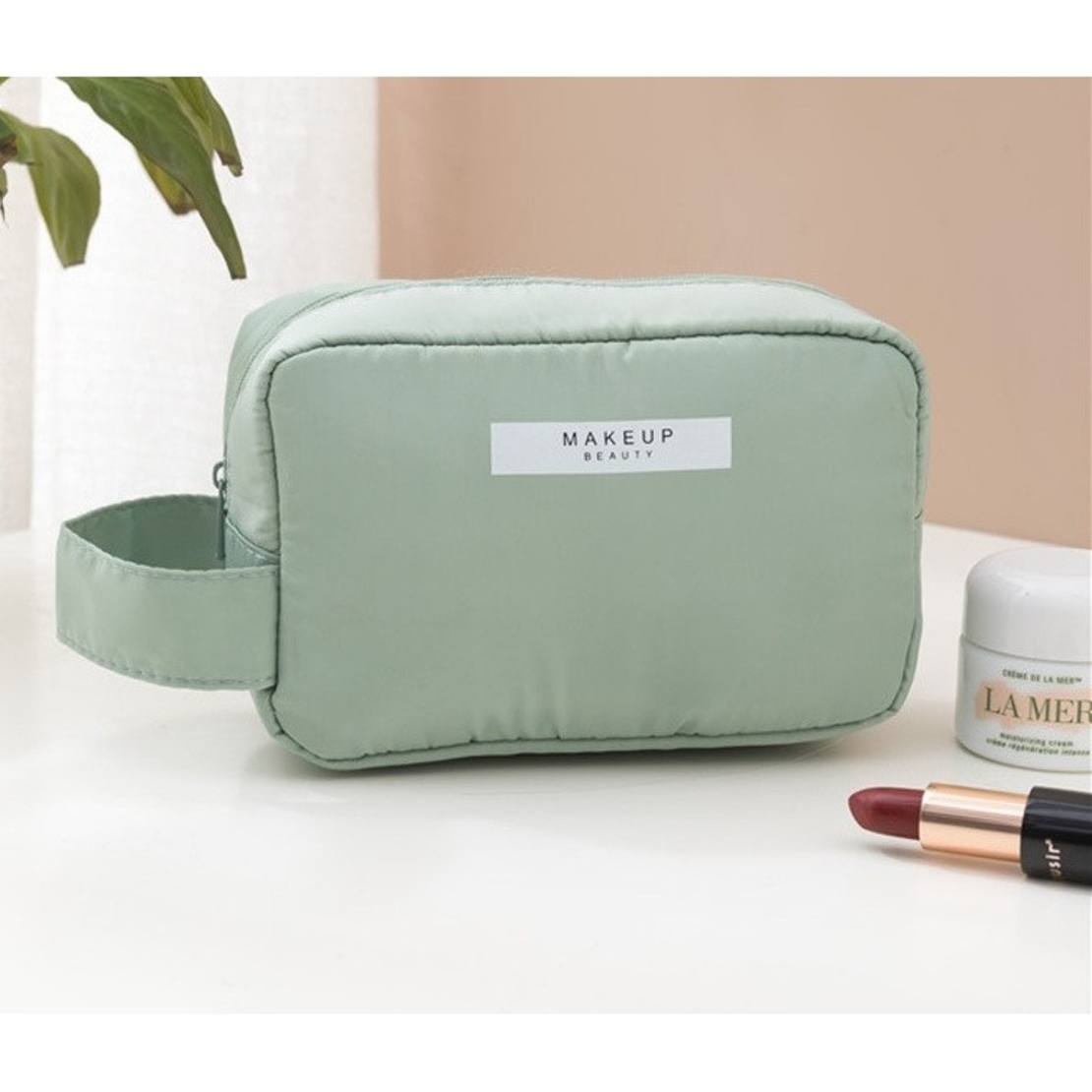 Portfard, Flippy, cu Maner, Material Impermeabil, pentru Cosmetice, 16 x 11 x 7 cm, Verde