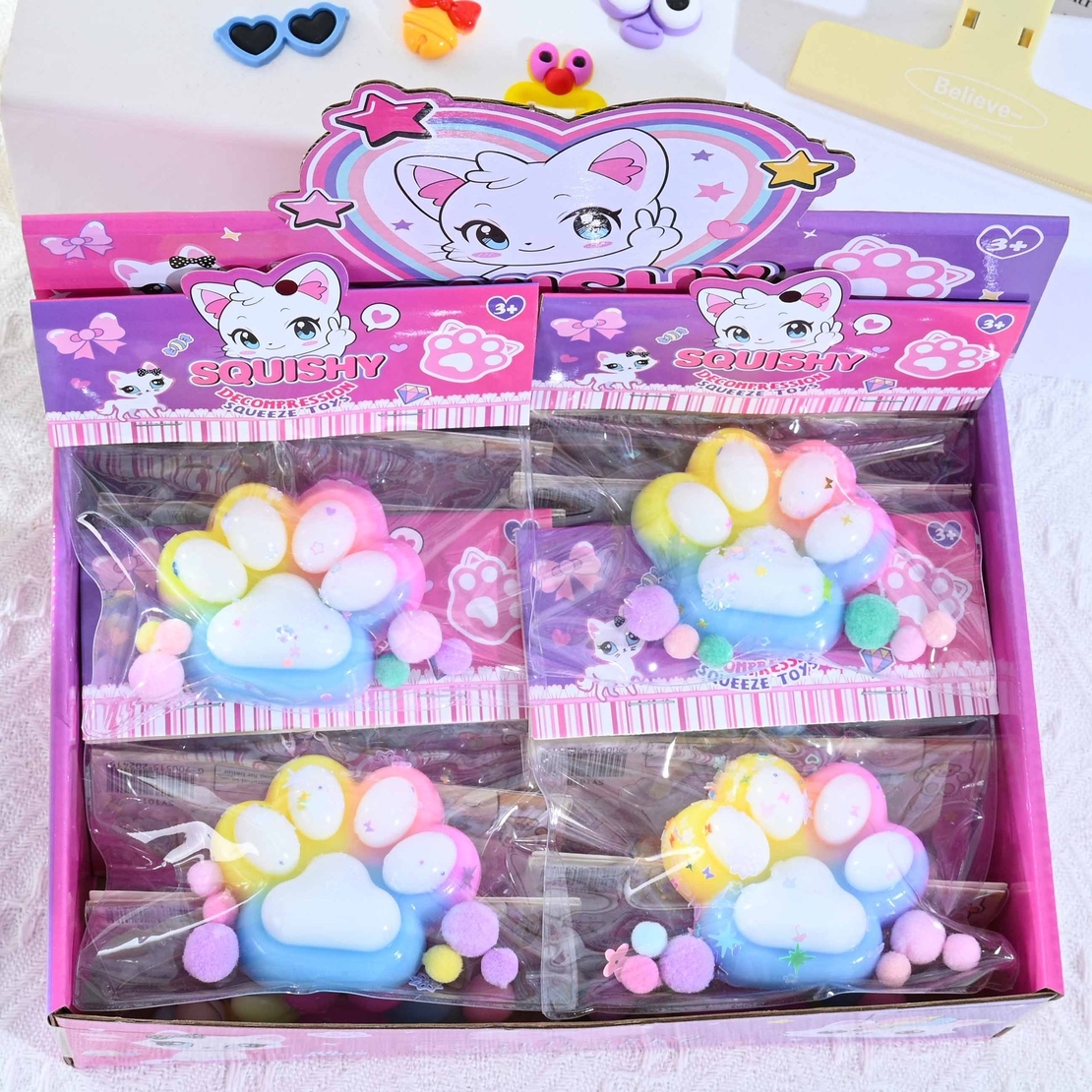 Jucarie Antistres Squishy, Flippy, cu Revenire Lenta, Labuta de Pisica Pufoasa, 7.5 cm, Ambalaj Transparent, Model 27058, Multicolor