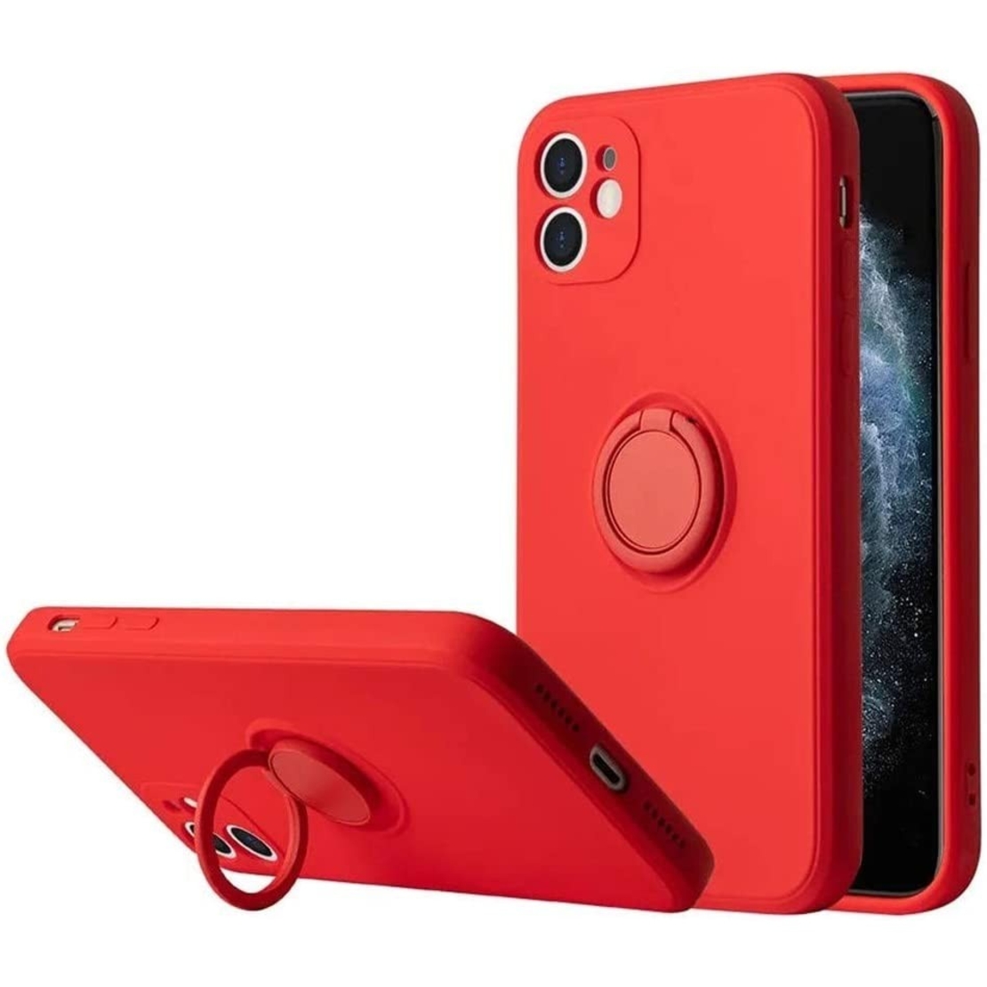 Husa protectie Flippy compatibila cu Apple iPhone 12 Liquid Silicone Ring cu suport rotativ Rosu