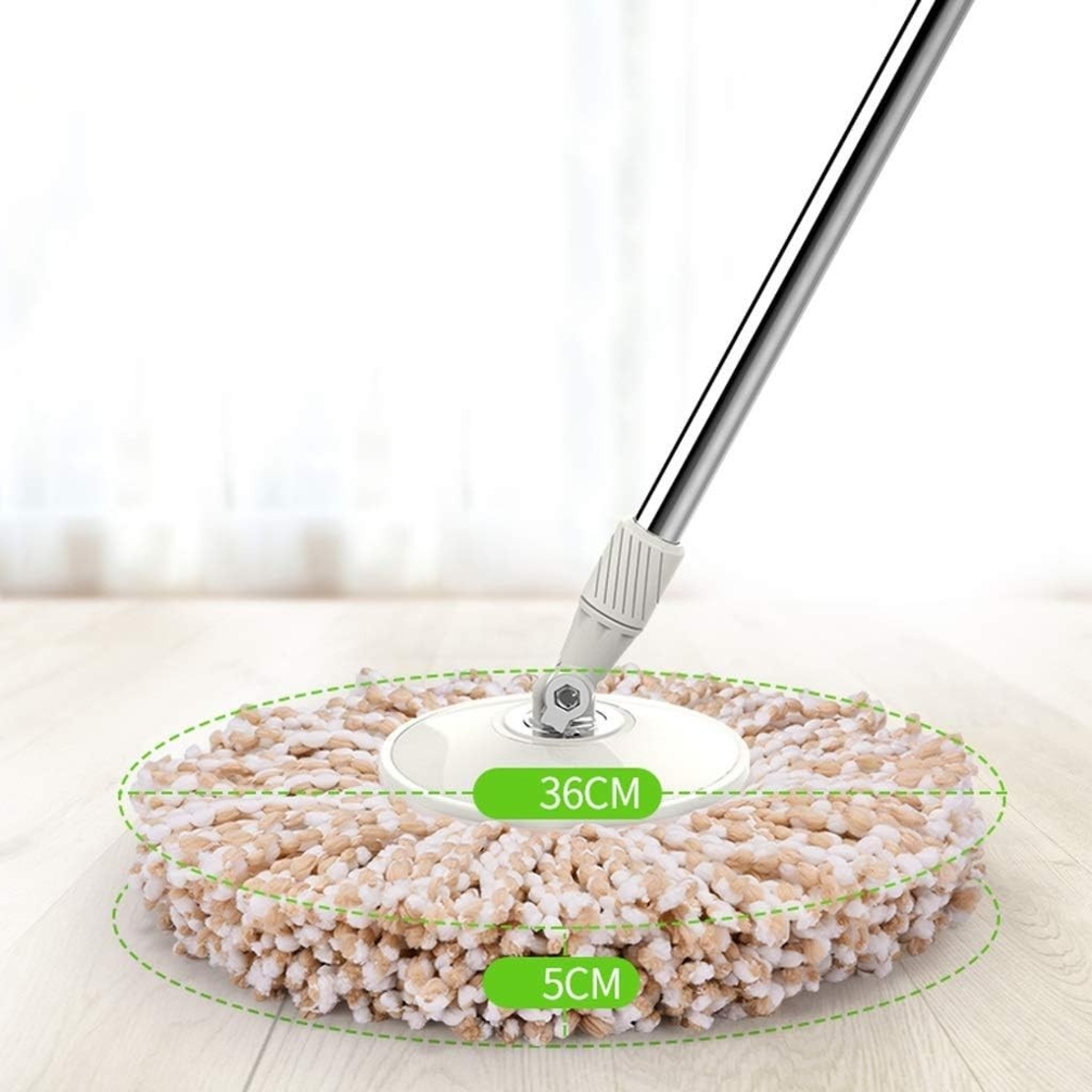 Set Galeata si Mop Rotativ 360°, Flippy, Cu Dubla Actiune Centrifuga, Pentru Uz Casnic, Maner din Otel Inoxidabil Telescopic, 2 Capte din Bumbac, 46x27x29 cm, Alb