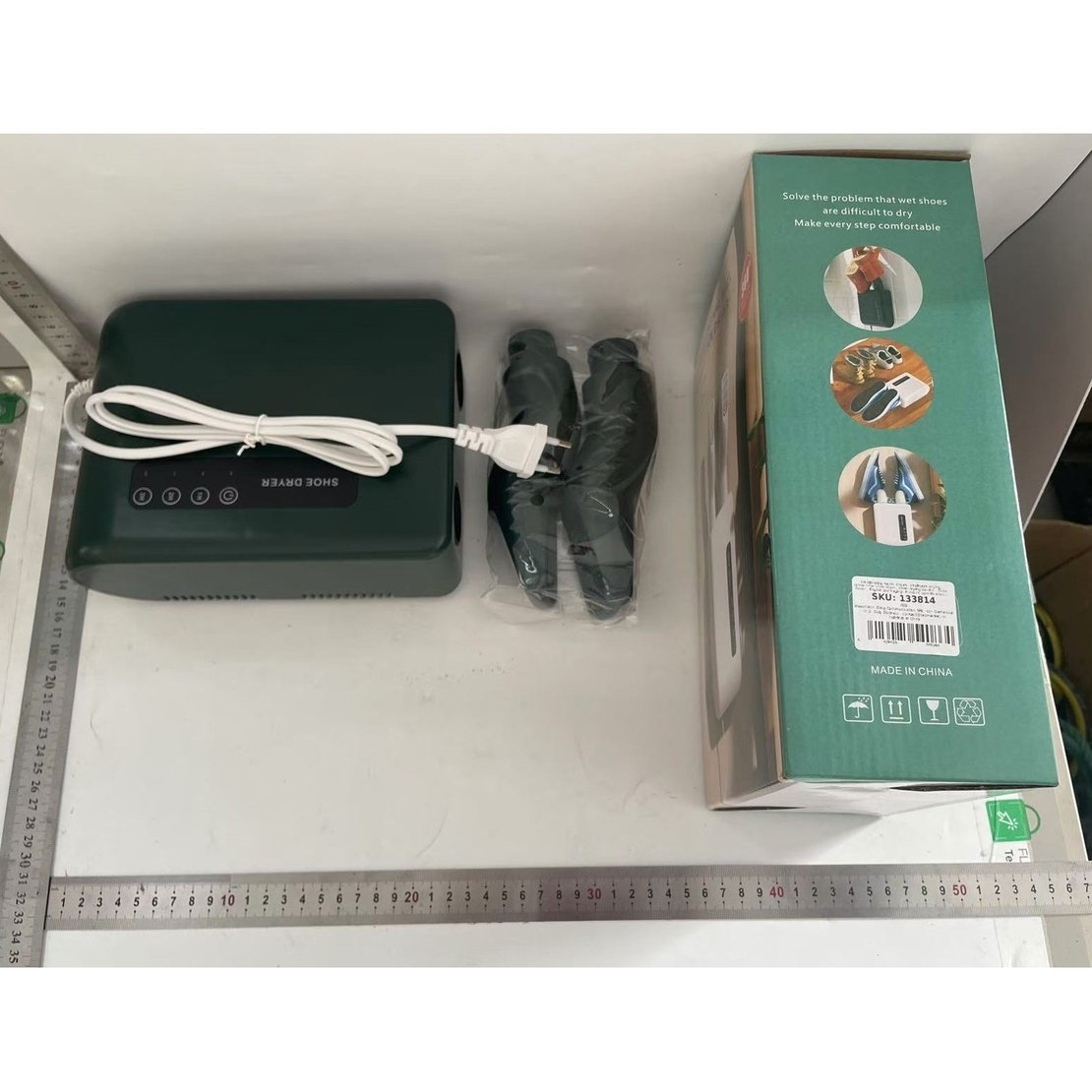Uscator de Pantofi, Flippy, Functie de Uscare, Dezinfectie, Dezodorizare, Montaj pe Perete fara Perforare, din PVC, Silentios, Timer, Verde