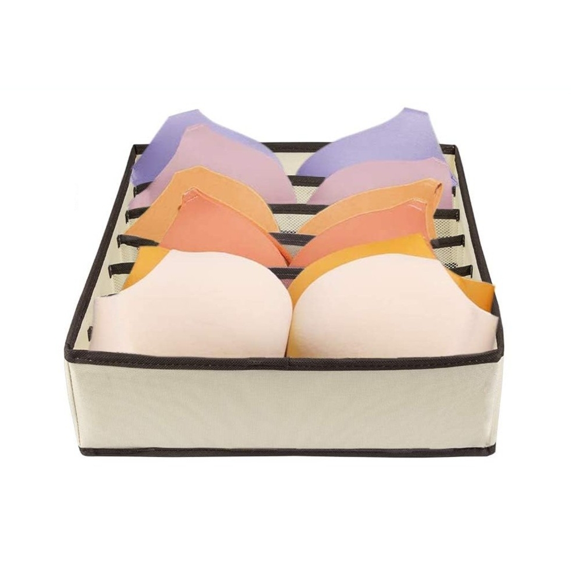Cutie De Depozitare, Flippy, Pentru Lenjerie, Sosete Si Sutiene, Material Textil, 7 Compartimente, 32 x 32 x 10 cm, Culoare Bej