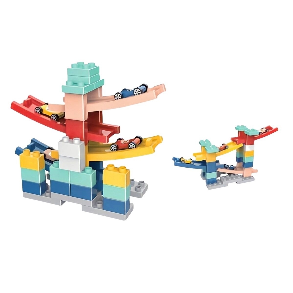 Set piese pentru constructie, Flippy, Rampa auto, 30 piese, Masinute incluse