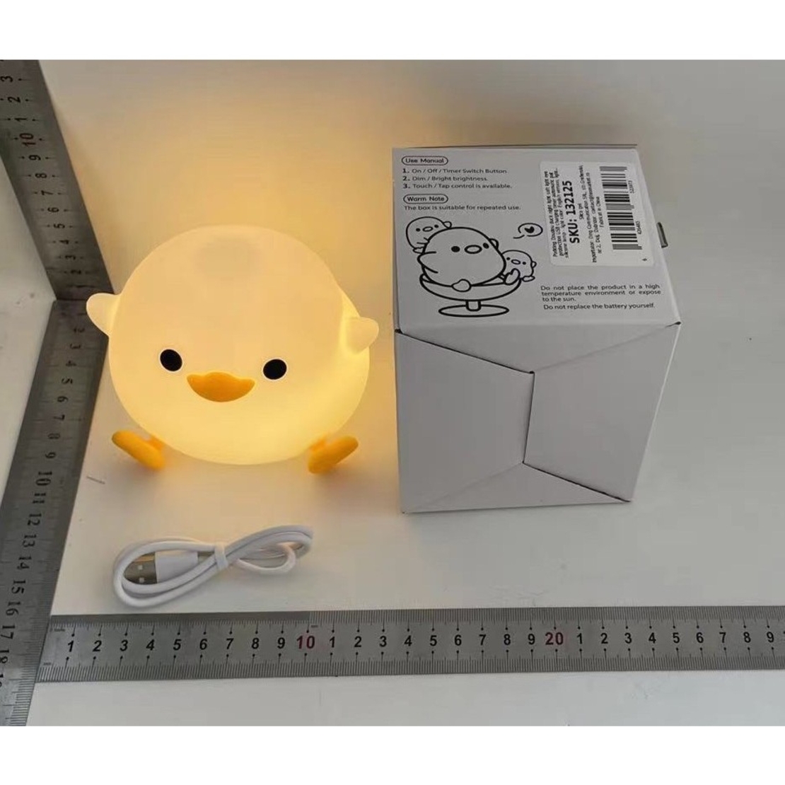 Lampa de Veghe pentru Copii, Flippy, din Silicon, Senzor Tactil, Model Ratusca, Lumina Calda, Timer Automat, Protectie pentru Ochi, Incarcare USB Putere 0.5W, Capacitate Baterie Incorporata 800mAh, 12.2x10.5x9.2 cm, Alb