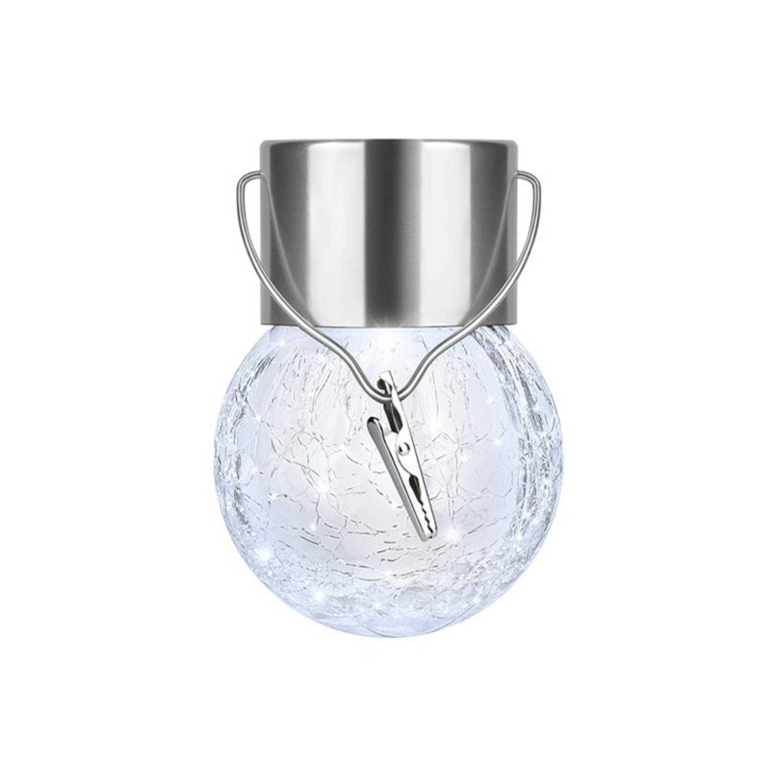 Lampa Solara Flippy, LED, Tip Candelabru Mic, Cu Bila Din Sticla Crapata, Exterioara, Impermeabila, Iluminare 6-12 H, Alb