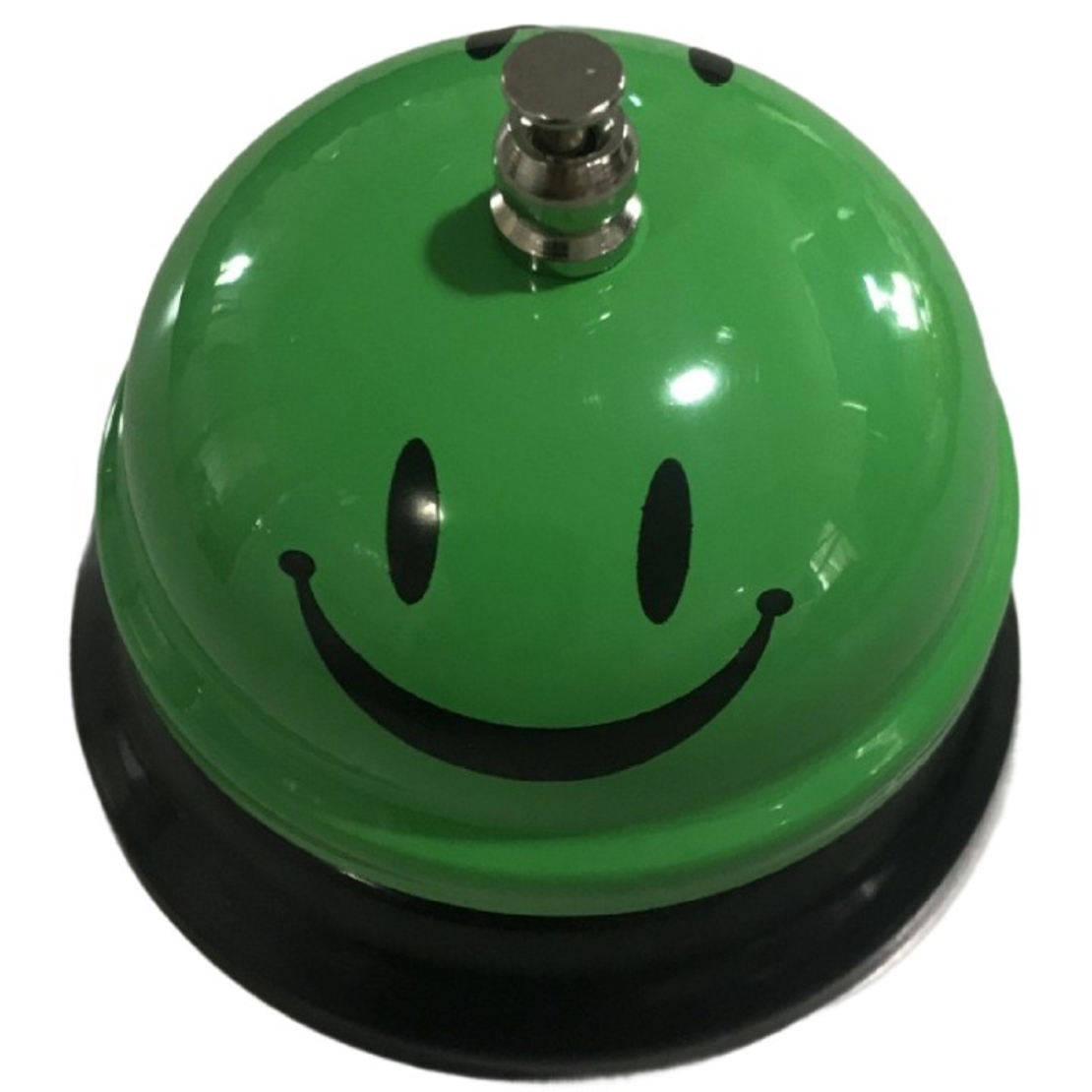 Clopotel Metalic Multifunctional, Flippy, Verde cu Imprimeu Smiley Face, 7.5x7.5x6.5 cm, Receptie, Restaurant, Cafenele