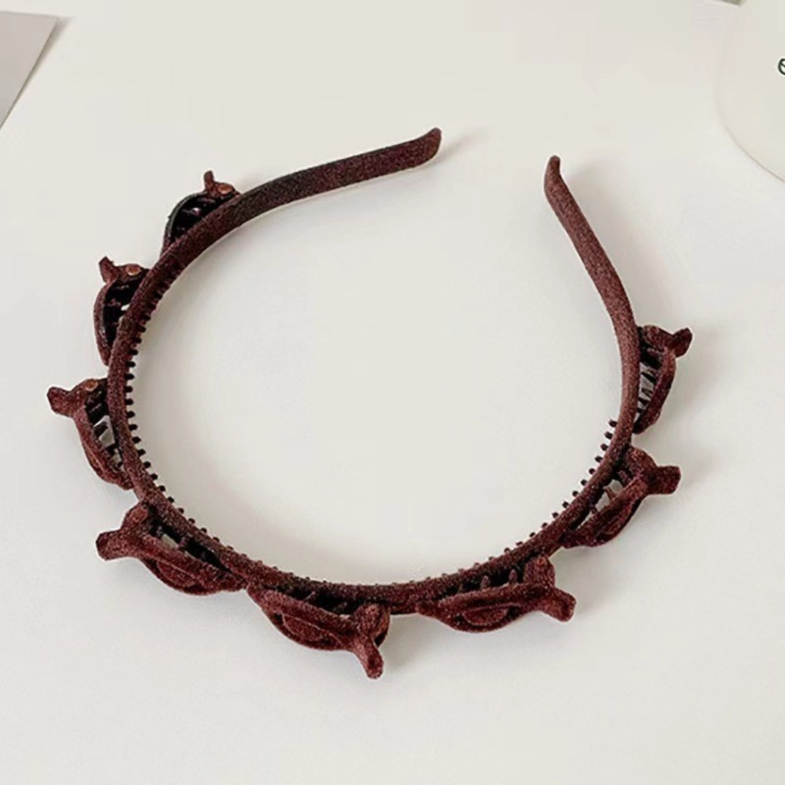 Bentita de Par pentru Femei, Flippy, Agrafa Stil Coreean, Accesoriu pentru Par cu Textura MultiStrat, 13 x 11.5 cm, Coffee