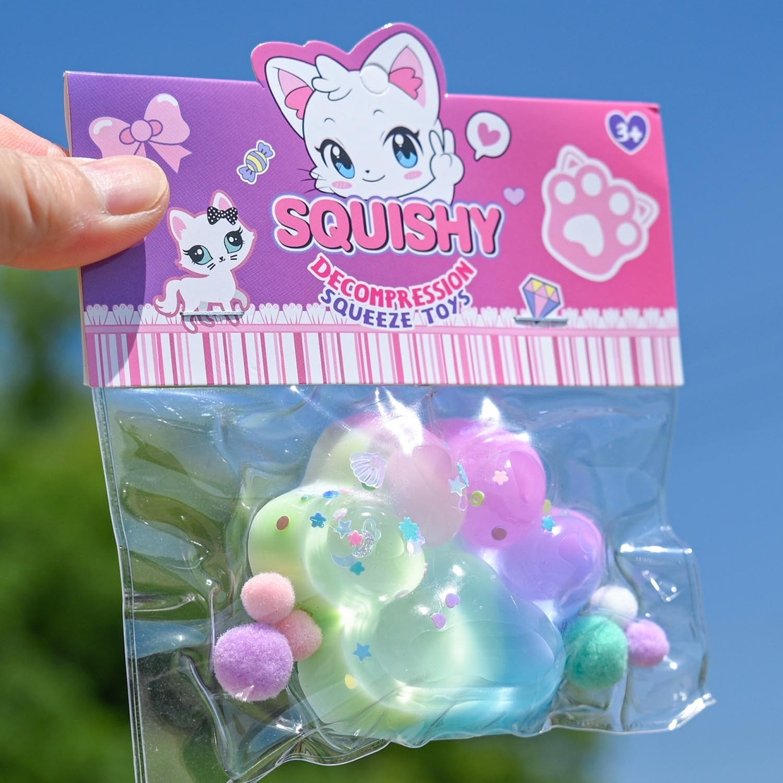 Jucarie Antistres Squishy, Flippy, cu Revenire Lenta, Labuta de Pisica Pufoasa, 7.5 cm, Ambalaj Transparent, Model 27054, Multicolor