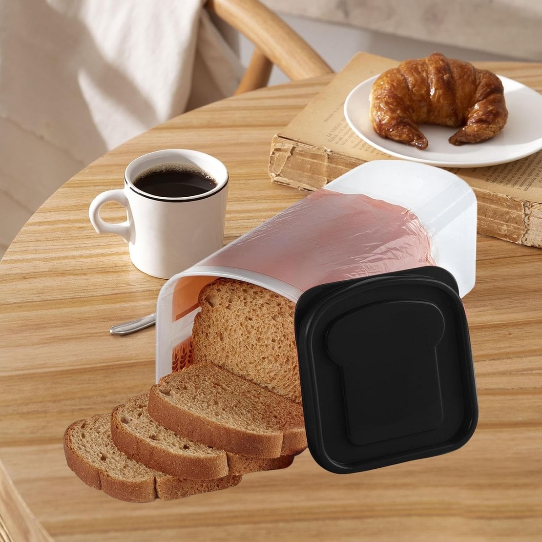 Cutie Depozitare Paine, Flippy, din Plastic, 34 x 13 cm, Pastreaza Prospetimea, Capac Negru