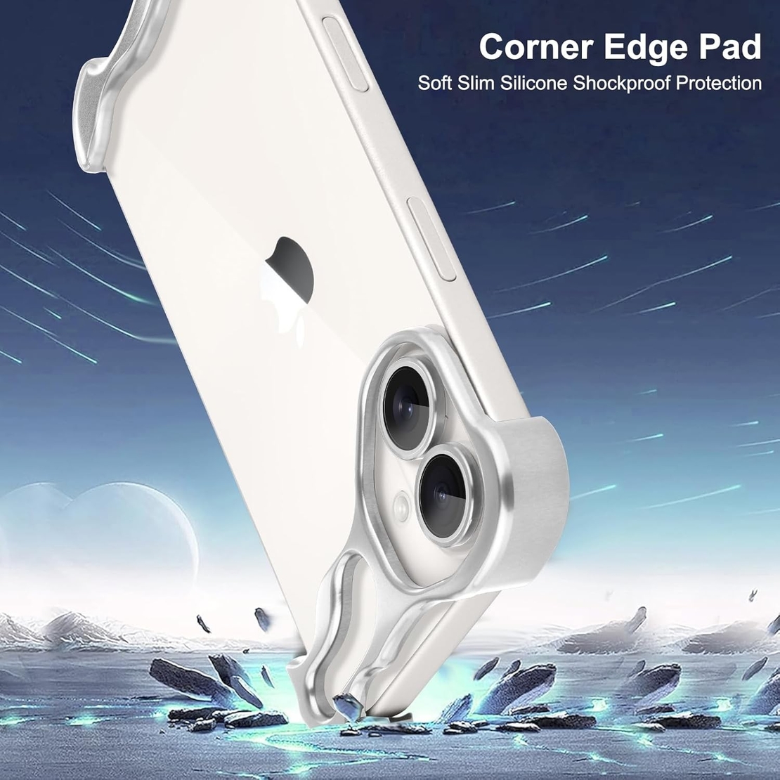 Husa Metalica Compatibila cu iPhone 16, Flippy, Protectie pentru Colturile Telefonului si Camera, Aliaj, Antisoc, Antizgariere, Argintiu