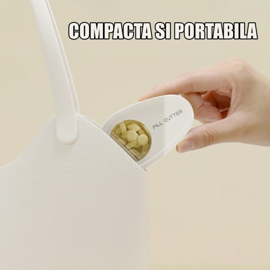 Cutie Taiat Pastile si Depozitare Medicamente, Flippy, Alba, 8x5x2.65 cm, Compacta si Portabila, Ideala Pentru Calatorii
