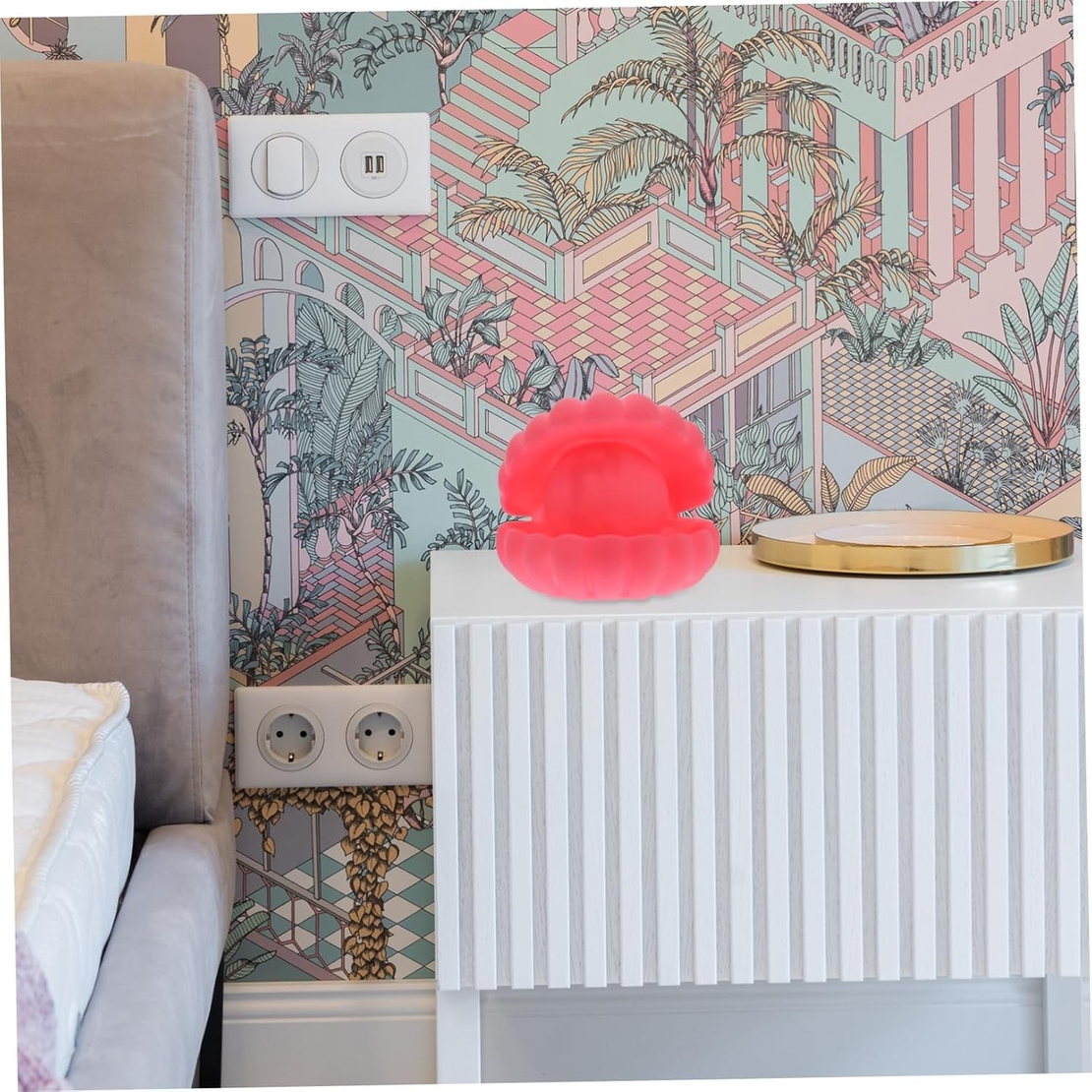 Lampa de Veghe, Flippy, Model Scoica cu Perla, Lumina Calda, 10 x 8.5 cm, Led, Baterii Incluse 3 x LR44, Roz