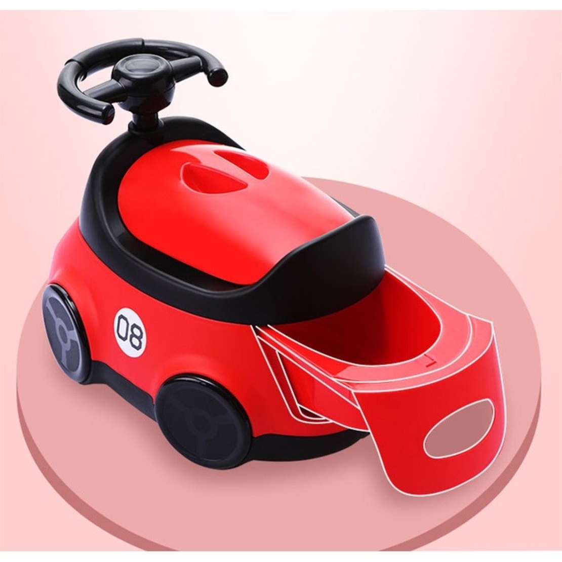 Olita pentru Copii, Flippy, +1an, Portabila, Design Masinuta cu Capac, Model Prietenos, Non-Toxic, Compartiment Detasabil, Usor de Curatat, Rosu