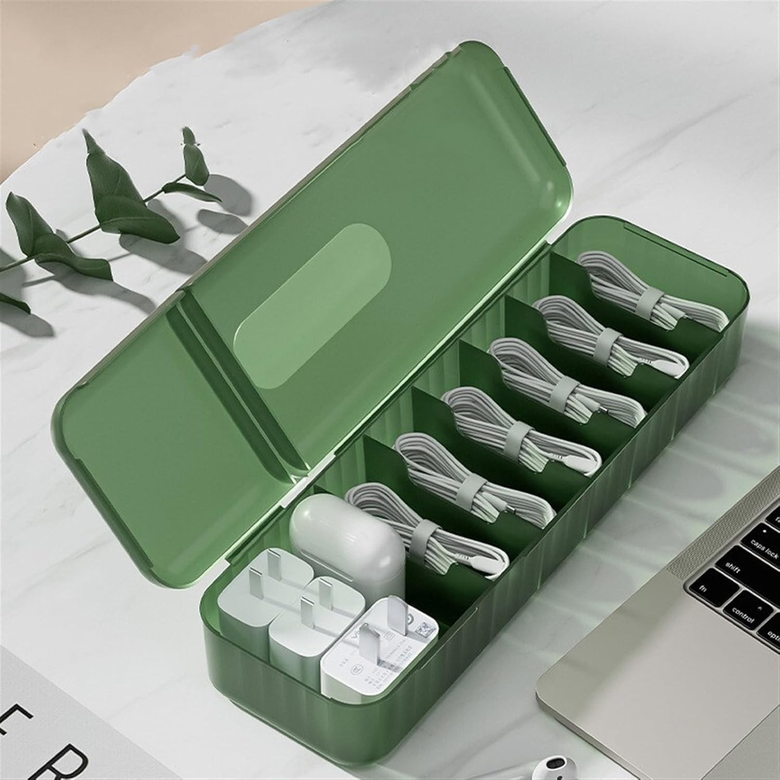 Cutie Organizatoare pentru Cabluri, Flippy, din Plastic, 28 x 9 x 6 cm, Verde